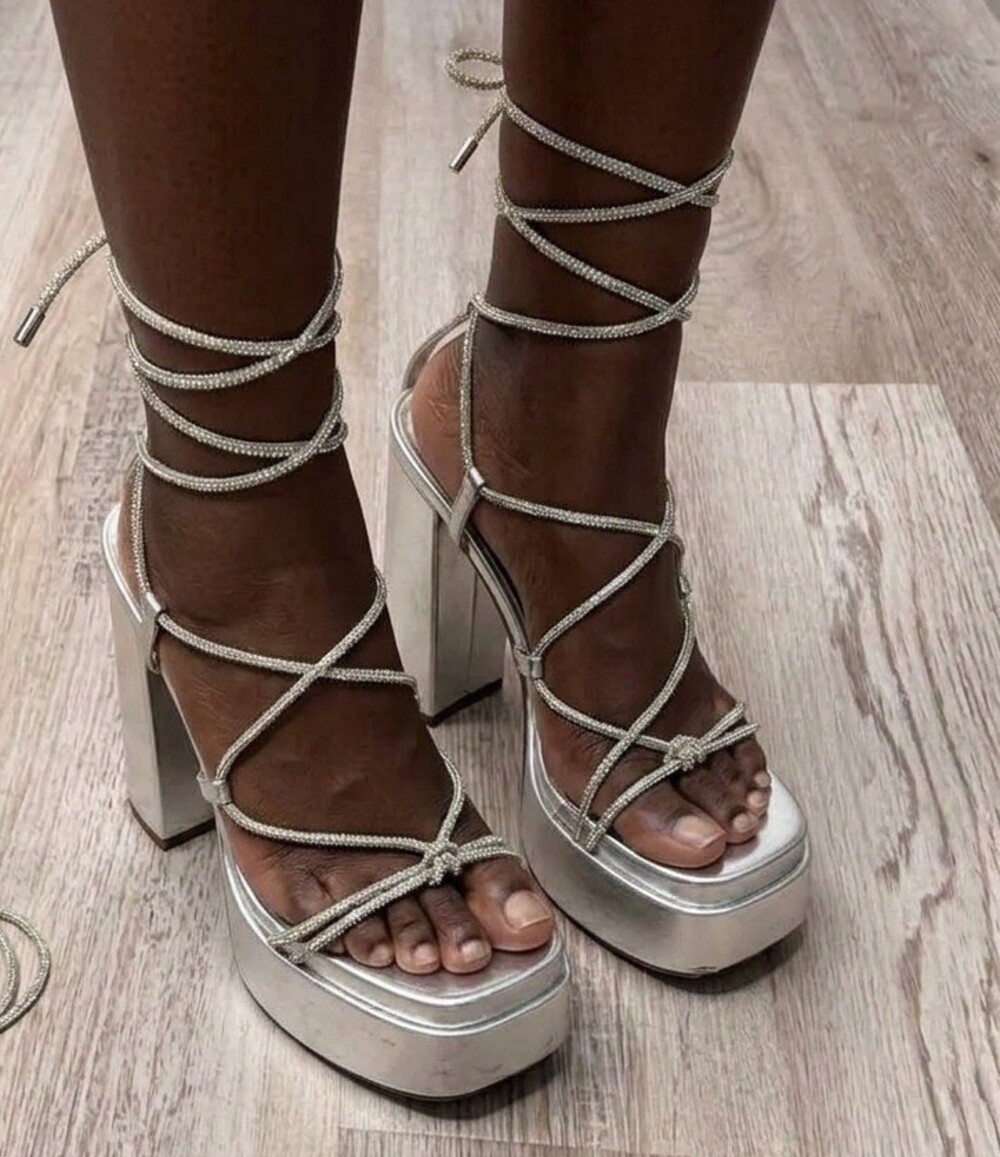 Live #272 - Fashion Nova Silver Rhinestone Platform Heels